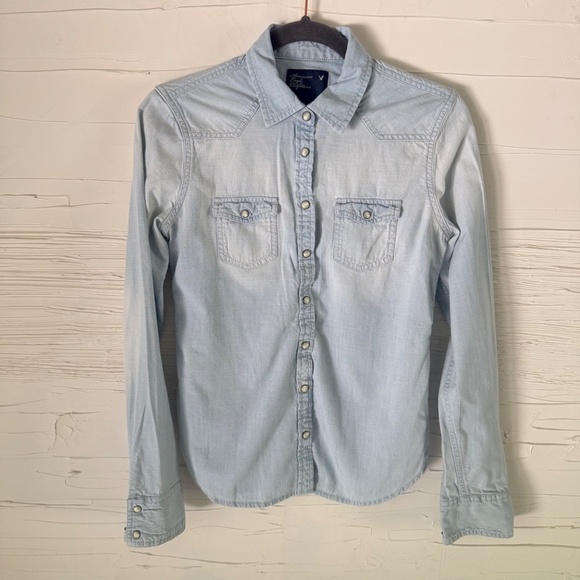 American Eagle | Size Small | Light Blue Denim Western Shirt - Picture 2 of 8